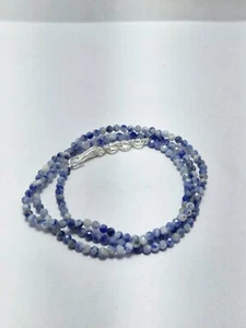 925 Sterling Silver 20" Strand Necklace Blue Sodalite Gemstone 3 mm Round Beads - Imagen 1 de 12
