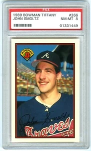 JOHN SMOLTZ~RARE (POP 99) 1989 BOWMAN "TIFFANY" PSA-8 NM-MT ROOKIE RC CARD #266 - Picture 1 of 2