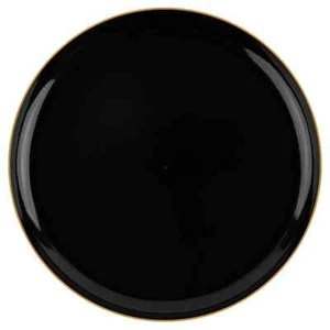 10.6" inch Disposable Round Black Plastic Dinner Plates with Gold Rim  10pcs - Picture 1 of 2