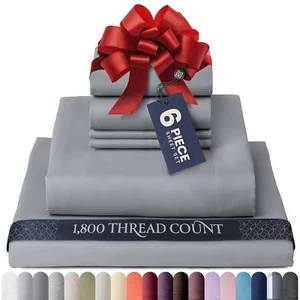 Silky Soft Sheet Set - Luxury 6 Piece Bed Sheets for Queen Size Bed, Secure-Fit - Picture 1 of 12