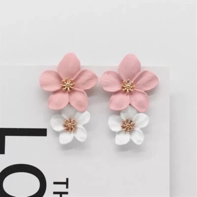 Fashion Jewelry Floral Dangle Earrings (White/Green/Yellow/Pink/Purple) - Image 1 of 4