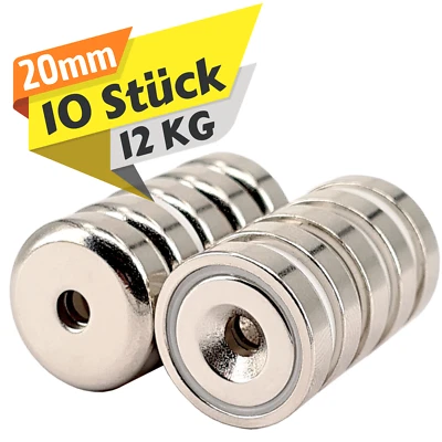 MVT-MAGNETE Neodym Magnete mit Loch Bohrung 20mm Magnetscheibe 12Kg Stark Senkung M4 Gewinde
