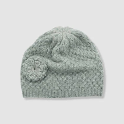 Gorro para mujer Portolano gris tejido de canasta roseta cachemir talla única Foto 1 de 2