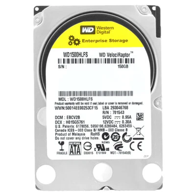 Hard Drive WD Velociraptor WD1500HLFS 150GB 10000RPM 2,5'' - Image 1 of 4