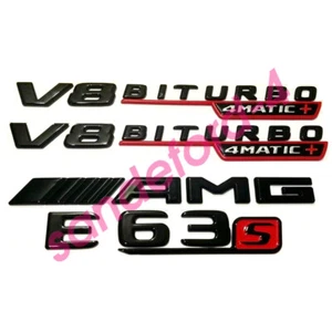 E63S + AMG + V8 BITURBO 4MATIC + Glossy Black Red Emblem Badge Mercedes Benz E63 - Picture 1 of 7