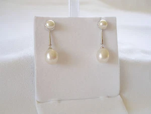 9 & 6.5 mm Pearl Solitaire & Diamond 18k White Gold 'Two Piece' Dangle Earrings - Picture 1 of 12