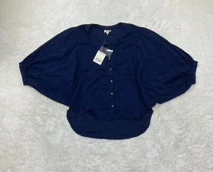 A.n.a Womens Size S Blue Swiss Dots Blouse  Dolman Sleeve Button Up  - Picture 1 of 8