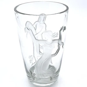 Verlys Art Deco Crystal Glass Vase Signed Carl Schmitz Dated 1940 Raised Seasons - Picture 1 of 22