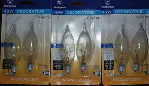 New 6ct Westinghouse 40W Decorative Flame Tip Light Bulbs E12 Base - Picture 1 of 2