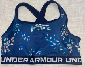 Under Armour Compression Cross Back Sports Bra - Sz. 1X Navy Floral - Picture 1 of 6