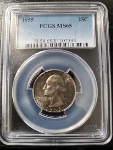 1955-P Silver Uncirculat Washington Quarter PCGS MS 65 Nice Toned  FREE SHIPPING Cover