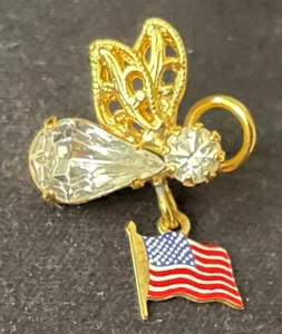 Hummel Anstecknadel/Hutnadel mit Kunstedstein & amerikanischer Flagge goldfarbene Brosche - Bild 1 von 4