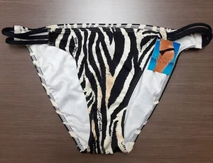 NWT Victoria's Secret Black and Tan Zebra / Tiger Strappy Bikini Bottoms Sz M - Picture 1 of 5