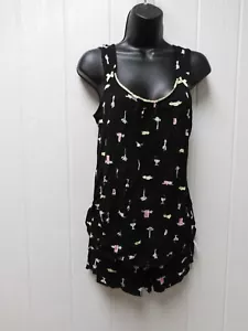 HUE Black Cami Shorts Pajama Set Size Large Cactus Cocktail Car Print PJ72508 - Picture 1 of 8