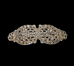  Silver Tone Light Weight Embossed Decorations Hair Barrette 3.5" Made In Korea - Picture 1 of 7