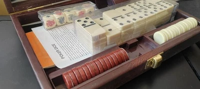 Vintage Leather Travel Game Box, Poker, Backgammon And Dominoes 1950's - Image 1 of 4