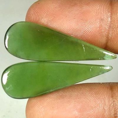 Par de Cabochão de Pera 100% Natural Nefrite Jade Pedra Preciosa Solta 18,60Ct.10x34x03mm - Imagem 1 de 3