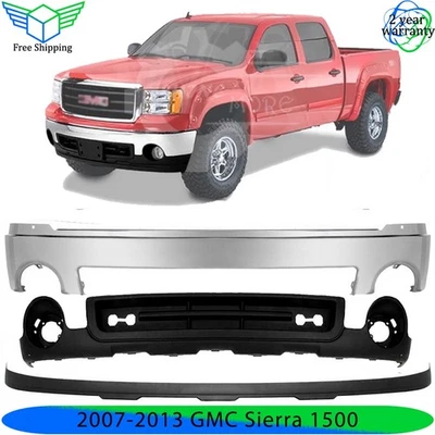Front Bumper Chrome Steel & Lower Valance Kit For 2007-2013 GMC Sierra 1500 Foto 1 de 4
