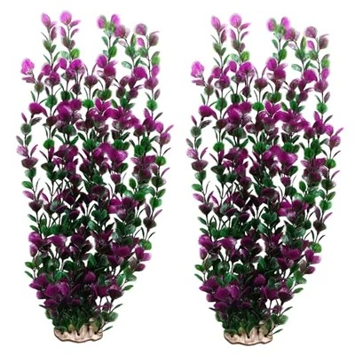 Pack of 2 Tall Plastic Aquarium Plants Large Fake Fish Tank Purple Leaves 6522 - Image 1 of 2
