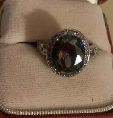 70 年代 Hollywood Estate 椭圆形亚历山大石和钻石订婚戒指 尺寸 7 — 第 1/4 张图片