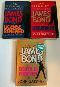 3 Vtg James Bond Ian Fleming's Master Spy John Gardner HC book lot License Death - Picture 1 of 9