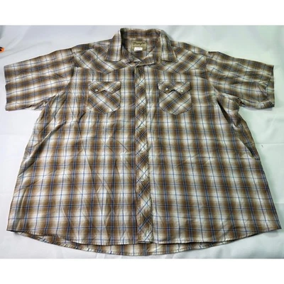 Wrangler Pearl Snap Mens 2XL Big Western Fashion Brown Plaid Shirt  Short Sleeve - Image 1 of 4