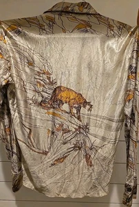 Vintage 70's Men's Shirt Size Medium Monzini Disco Era Graphic Mountain Lion - Picture 1 of 16