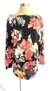 BOSTON PROPER Size L Jersey Floral Dolman Sleeve Blouson Mini Dress L - Picture 1 of 7