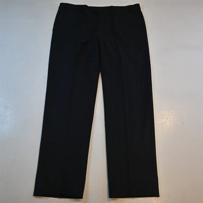 Pantalones de vestir rectos delanteros planos 100 % lana negros Armani Collezioni 38x32 para hombre Foto 1 de 4