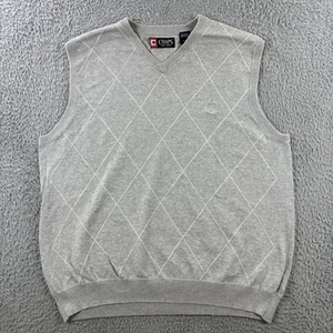 Chaps Sweater Vest Mens Large Gray Argyle Pullover Knit Preppy Classic Crest - Picture 1 of 8