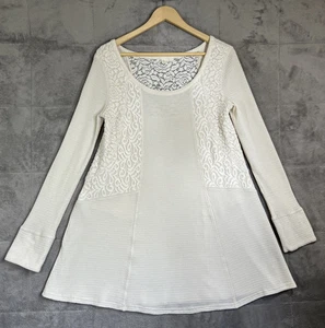 Anthropologie E By Eloise Dress Medium Cream Thermal Waffle Lace Knit A line - Picture 1 of 10