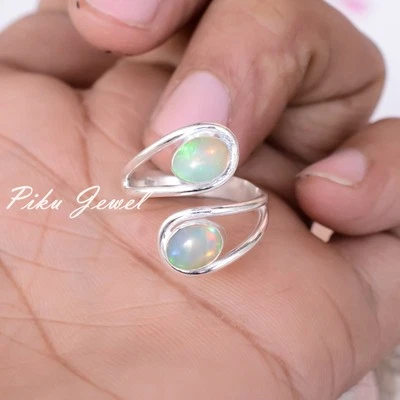 Anello fatto a mano in argento sterling 925 con pietra preziosa opale... - Immagine 1 di 4