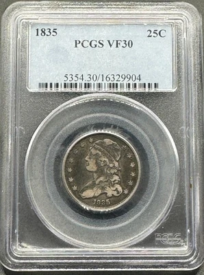 1835 CAPPED BUST SILVER QUARTER PCGS VF30 10XXB25 - Image 1 of 4