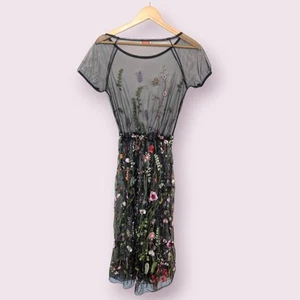Gigi Damen schwarz Blumen bestickt Chiffon Kleid Made in Italy Medium  - Bild 1 von 12