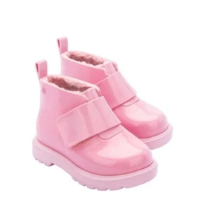 Mini Melissa Pink Kids' Faux Fur Lined Chelsea Rubber winter Boot Boots Size 2 - Picture 1 of 8