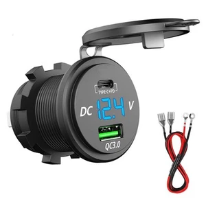 USB C Car Charger - 63W PD & QC3.0, 12V Cigarette Lighter Socket with LED Vol... - Picture 1 of 7