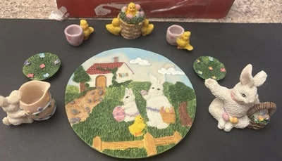 Vtg Trippie’s Estate Mini Tea Set Easter 5” Tray Bunny Chick Cottage READ - Image 1 of 4