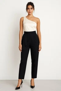 Mono Banana Republic Talla 8 Un Hombro Nuevo con Etiquetas Negro Marfil Faja en la Cintura - Imagen 1 de 12