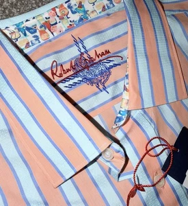 Camicia Robert Graham uomo 3XL Jeffeory arancione righe manica lunga camicia polsino ribaltabile - Foto 1 di 10