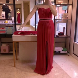 Carolina Herrera rotes trägerloses Seidenkleid Damen 8 festliches Kleid Designer Luxus - Bild 1 von 12
