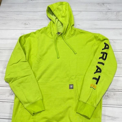 Ariat Rebar Graphic Hoodie Mens Large Lime Green Fleece Sweater Workwear NWOT - Image 1 of 4