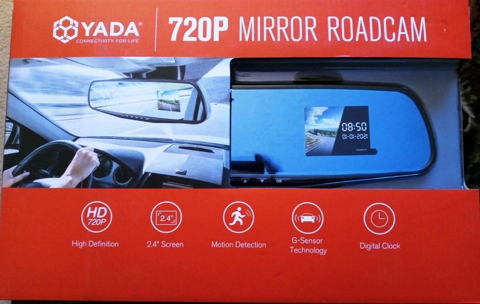 Yada RoadCam 720p HD 2.4" Screen Rearview Mirror Dash Camera BT58243 Brand New - Image 1 of 4