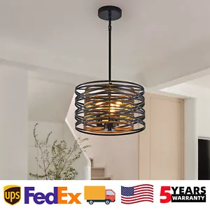 13'' 3 Light Pendant Vintage Black Metal Drum Ceiling Chandelier Kitchen Fixture - Picture 1 of 10