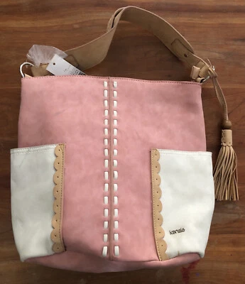 Bolso de Hombro Kensie Rosa Blanco Bolsillos Laterales Correa Tostada Foto 1 de 4