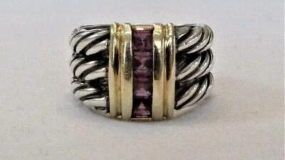 Anillo Estación Turmalina Rosa Cable # Fila Oro SS y 14K David Yurman Talla 6 Foto 1 de 4