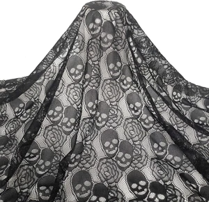 Black Skull Lace Fabric, 59 X 72 Inches Non-Stretch Fabric Lace, Floral Lace Fab - Picture 1 of 6