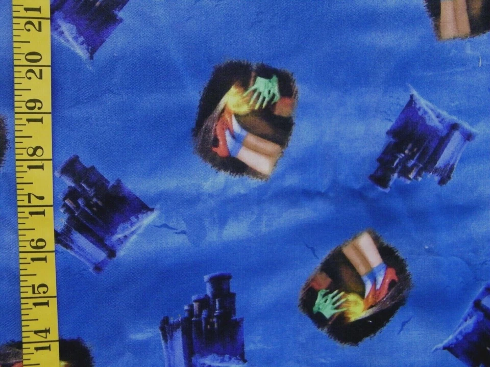 WIZARD OF OZ WITCH CASTLE PRINT BLUE 100% COTTON FABRIC  24X43 INCHES VINTAGE - Image 1 of 1