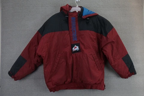 Vintage Starter NHL Colorado Avalanche 1/2 Zip Pullover Jacket with Hood Size L Cover