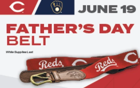 2022 Cincinnati Reds Father’s Day June 19 SGA Belt, New in Package Cover