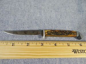 ANTIQUE Queen SMALL HUNTING KNIFE W JIGGED BONE GRIPS 6 1/8" O.A.